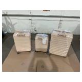 iFLY Hardside Luggage Fibertech 3 Piece Set, 20" Carry-on Luggage, 24" Checked Luggage and 28" Checked Luggage, Champagne