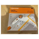 5PCS Fiskars Quilting Essentials Set: Rotary Cutter, Thread Snips, Measuring Tape, and 2 Rulers