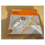 5PCS Fiskars Quilting Essentials Set: Rotary Cutter, Thread Snips, Measuring Tape, and 2 Rulers