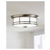 Hampton Bay Portland Court 14 in. 1-Light Brushed Nickel LED Flush Mount Ceiling Light with Etched White Glass  Customer Returns See Pictures