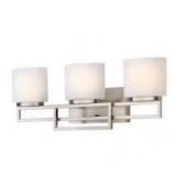 Hampton Bay Tustna 26 in. 3-Light Brushed Nickel Bathroom Vanity Light with Opal Glass Shades   Customer Returns See Pictures