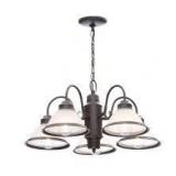 Hampton Bay Halophane 5-Light Oil Rubbed Bronze Chandelier with Frosted Ribbed Glass Shades Customer Returns See Pictures