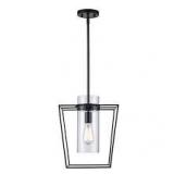 Monteaux Lighting 12 in. 1-Light Black Pendant Light Fixture with Clear Glass Cylinder Shade  Customer Returns See Pictures