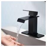 AIMADI Single Handle Single Hole Waterfall Bathroom Faucet with Pop-Up Drain Stainless Steel Vanity Sink Taps in Matte Black  Customer Returns See Pictures