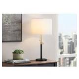 Hampton Bay Alderston 26 in. Matte Black and Antique Brass Adjustable Table Lamp  Customer Returns See Pictures