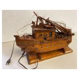 Handcrafted Wooden Ship Model Lamp Nautical Accent