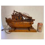 Handcrafted Wooden Ship Model Lamp Nautical Accent