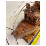 Handcrafted Wooden Ship Model Lamp Nautical Accent