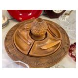 Vintage Decor Lot Featuring Hammond Clock and Wooden Platter