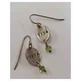 Sterling Silver VIDA Earrings with Green Bead