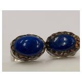 Vintage Sterling Silver Blue Stone Stud Earrings 925