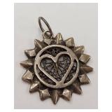Vintage Sterling Silver Sun Heart Pendant