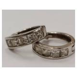 Sterling Silver Hoop Earrings with Square Gemstones