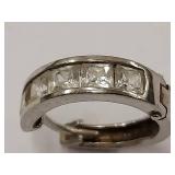 Sterling Silver Hoop Earrings with Square Gemstones