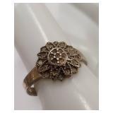 Vintage Intricate Floral Sterling Silver Ring - MIssing Marcasites