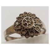 Vintage Intricate Floral Sterling Silver Ring - MIssing Marcasites
