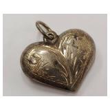 Sterling Silver Heart-Shaped Pendant Charm Vintage Engraved