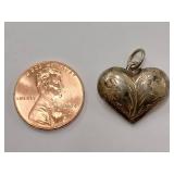 Sterling Silver Heart-Shaped Pendant Charm Vintage Engraved
