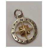 Sterling Silver Compass Pendant Charm Gold Accent