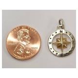 Sterling Silver Compass Pendant Charm Gold Accent