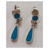 Sterling Silver Blue Inlay Drop Earrings .925