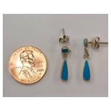 Sterling Silver Blue Inlay Drop Earrings .925