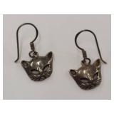 Sterling Silver Cat Face Dangle Earrings