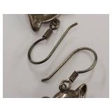 Sterling Silver Cat Face Dangle Earrings