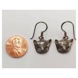 Sterling Silver Cat Face Dangle Earrings