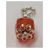 Elegant Sterling Silver Pendant Charm with Orange Bead