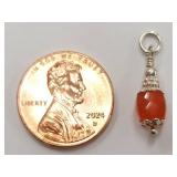 Elegant Sterling Silver Pendant Charm with Orange Bead