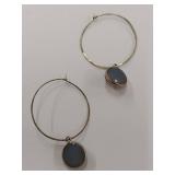 Sterling Silver Hoop Earrings with Striking Stone Charms