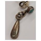 Vintage Sterling Silver Drop Earrings with Green Inlay