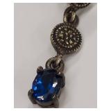 Sterling Silver Drop Earrings with Blue Stone