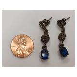 Sterling Silver Drop Earrings with Blue Stone