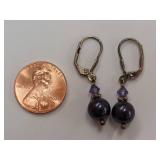 Sterling Silver Earrings with Amethyst Crystal Accent