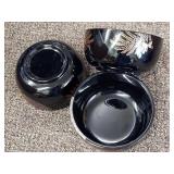 Japanese Lacquer Bowls and Blue Bamboo Cups Set