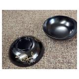 Japanese Lacquer Bowls and Blue Bamboo Cups Set