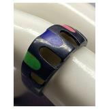Sterling Silver 925 Ring with Multicolored Inlay Size 8
