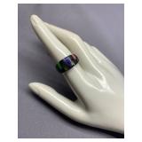 Sterling Silver 925 Ring with Multicolored Inlay Size 8