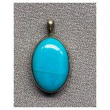 Signed Turquoise Sterling Silver 925 Pendant