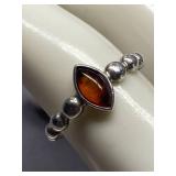 Sterling Silver Ring with Amber Gemstone 925 Size 7.75
