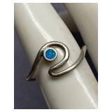 Sterling Silver Blue Opal Wrap Ring 925 Size 7.5
