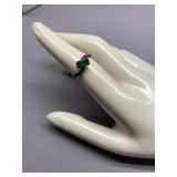 Sterling Silver 925 Green Stone Twisted Ring Size 6