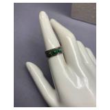 Sterling Silver 925 Vintage Floral Ring Green Stones Adjustable