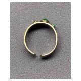 Sterling Silver 925 Vintage Floral Ring Green Stones Adjustable