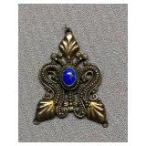 Intricate Sterling Silver 925 Pendant with Blue Stone