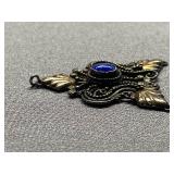 Intricate Sterling Silver 925 Pendant with Blue Stone