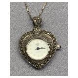 Sterling Silver 925 Heart-Shaped Pendant Watch