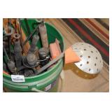 Ice Fishing Poles and Tip-ups in Bucket